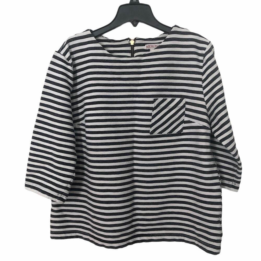 Merona Black White Striped Top Blouse - Size XL